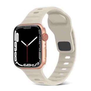 For Apple Watch Series 8 45mm Square Buckle Stripes Silicone Watch Band(Starlight)