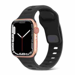 For Apple Watch 7 41mm Square Buckle Stripes Silicone Watch Band(Black)