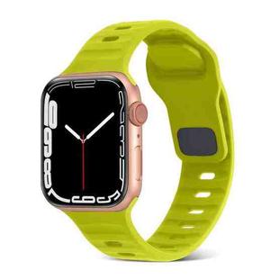 For Apple Watch Series 7 41mm Square Buckle Stripes Silicone Watch Band(Fluorescent Green)