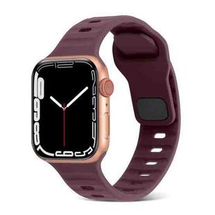 For Apple Watch 7 45mm Square Buckle Stripes Silicone Watch Band(Wine Red)