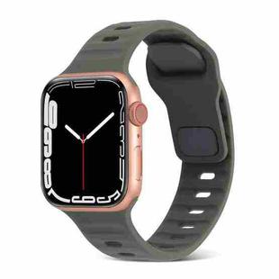 For Apple Watch 6 44mm Square Buckle Stripes Silicone Watch Band(Dark Green)