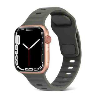 For Apple Watch 3 42mm Square Buckle Stripes Silicone Watch Band(Dark Green)