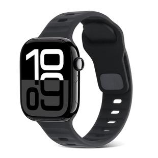 For Apple Watch Series 10 46mm Square Buckle Stripes Silicone Watch Band(Black)