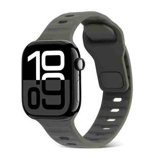 For Apple Watch Series 10 46mm Square Buckle Stripes Silicone Watch Band(Dark Green)