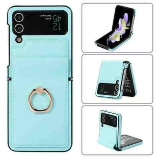 For Samsung Galaxy Z Flip4 Full Coverage Fold Solid Color PU Phone Case with Ring(Blue)