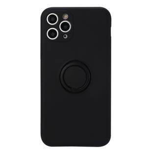 For iPhone 11 Solid Color Liquid Silicone Shockproof Full Coverage Protective Case with Ring Holder(Black)