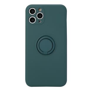 For iPhone 11 Solid Color Liquid Silicone Shockproof Full Coverage Protective Case with Ring Holder(Deep Green)