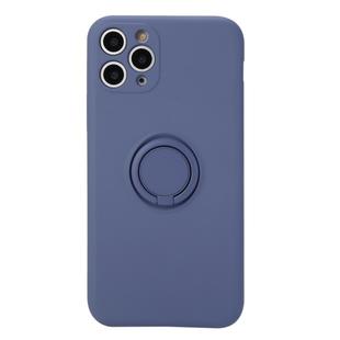 For iPhone 11 Solid Color Liquid Silicone Shockproof Full Coverage Protective Case with Ring Holder(Grey)
