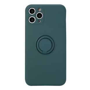 For iPhone 11 Pro Solid Color Liquid Silicone Shockproof Full Coverage Protective Case with Ring Holder(Deep Green)