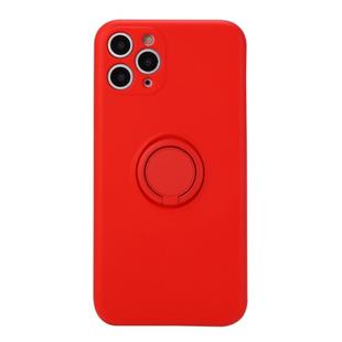 For iPhone 11 Pro Solid Color Liquid Silicone Shockproof Full Coverage Protective Case with Ring Holder(Bright Red)