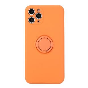 For iPhone 11 Pro Solid Color Liquid Silicone Shockproof Full Coverage Protective Case with Ring Holder(Orange)