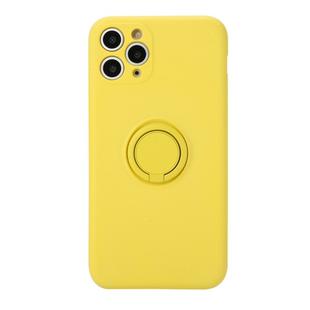 For iPhone 11 Pro Solid Color Liquid Silicone Shockproof Full Coverage Protective Case with Ring Holder(Yellow)