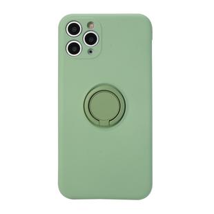 For iPhone 11 Pro Max Solid Color Liquid Silicone Shockproof Full Coverage Protective Case with Ring Holder(Green)