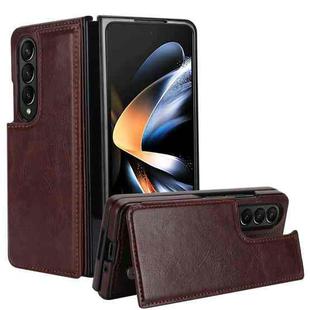 For Samsung Galaxy Z Fold4 Full Coverage Fold Double Buckle PU Phone Case(Brown)