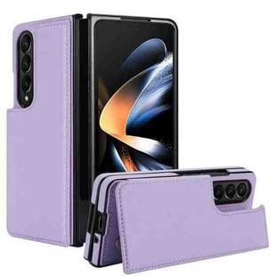 For Samsung Galaxy Z Fold4 Full Coverage Fold Double Buckle PU Phone Case(Purple)