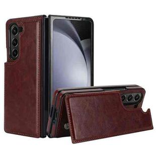 For Samsung Galaxy Z Fold5 Full Coverage Fold Double Buckle PU Phone Case(Brown)