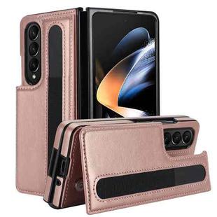 For Samsung Galaxy Z Fold4 Full Coverage Fold Double Buckle PU Phone Case with Pen Slots(Rose Gold)