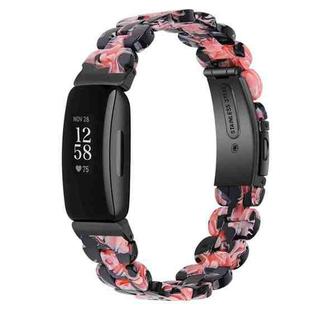 For Fitbit Inspire 3 Oval Resin Replacement Watch Band(Black Pink Flower)