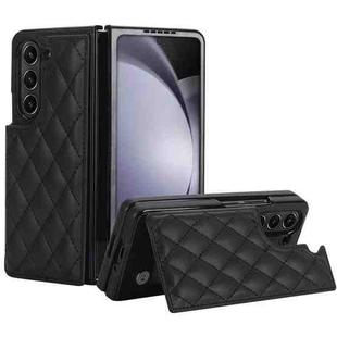 For Samsung Galaxy Z Fold5 Rhombic Texture Full Coverage Fold Double Buckle PU Phone Case(Black)