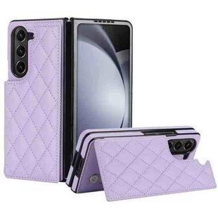 For Samsung Galaxy Z Fold5 Rhombic Texture Full Coverage Fold Double Buckle PU Phone Case(Purple)