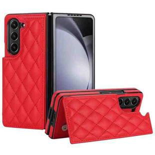 For Samsung Galaxy Z Fold5 Rhombic Texture Full Coverage Fold Double Buckle PU Phone Case(Red)