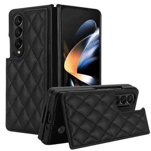 For Samsung Galaxy Z Fold4 Rhombic Texture Full Coverage Fold Double Buckle PU Phone Case(Black)
