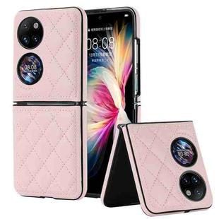 For Huawei P50 Pocket Rhombic Microfiber Folding Phone Case(Pink)