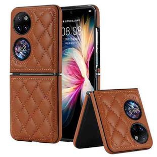 For Huawei P50 Pocket Rhombic Microfiber Folding Phone Case(Brown)