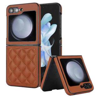 For Samsung Galaxy Z Flip5 Rhombic Microfiber Folding Phone Case(Brown)