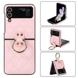For Samsung Galaxy Z Flip4 Rhombic Microfiber Folding Phone Case with Ring(Pink)