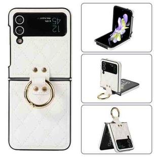 For Samsung Galaxy Z Flip4 Rhombic Microfiber Folding Phone Case with Ring(White)