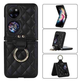 For Huawei P50 Pocket Rhombic Microfiber Folding Phone Case with Ring(Black)