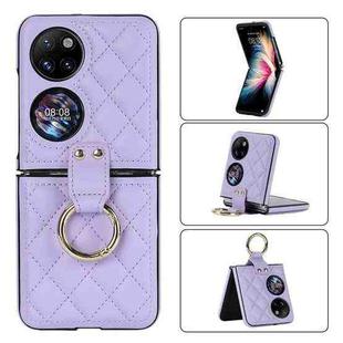 For Huawei P50 Pocket Rhombic Microfiber Folding Phone Case with Ring(Purple)
