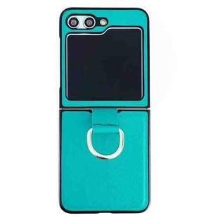 For Samsung Galaxy Z Flip5 Solid Color Litchi Leather Texture Protective Phone Case with Ring(Green)