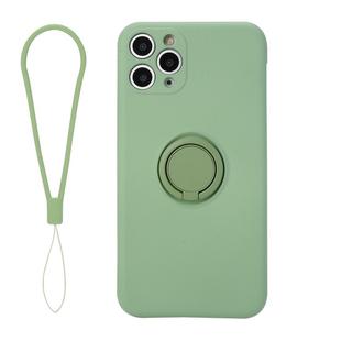 For iPhone 11 Solid Color Liquid Silicone Shockproof Full Coverage Protective Case with Ring Holder & Lanyard(Green)