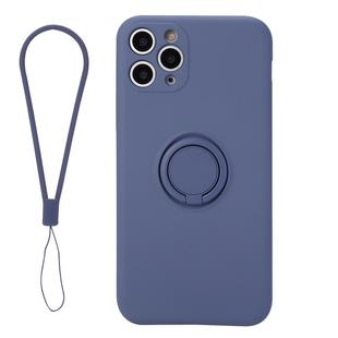 For iPhone 11 Pro Solid Color Liquid Silicone Shockproof Full Coverage Protective Case with Ring Holder & Lanyard(Grey)