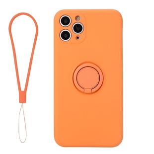 For iPhone 11 Pro Solid Color Liquid Silicone Shockproof Full Coverage Protective Case with Ring Holder & Lanyard(Orange)