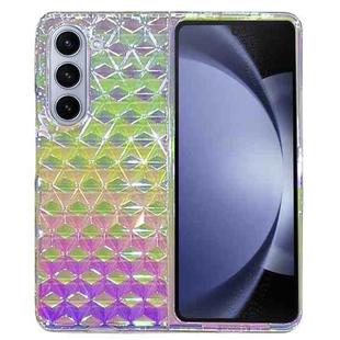 For Samsung Galaxy Z Fold5 Colorful Diamond Texture PC Phone Case(Gradient Pink Green)