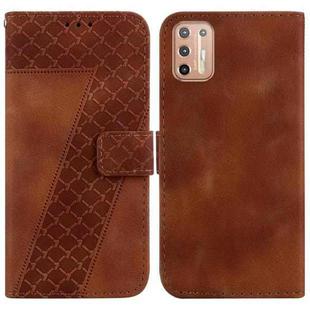 For Motorola Moto G9 Plus 7-shaped Embossed Leather Phone Case(Brown)