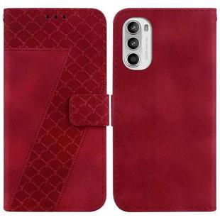 For Motorola Moto G52 7-shaped Embossed Leather Phone Case(Red)