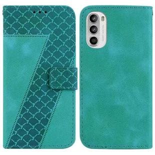 For Motorola Moto G52J JP Version 7-shaped Embossed Leather Phone Case(Green)