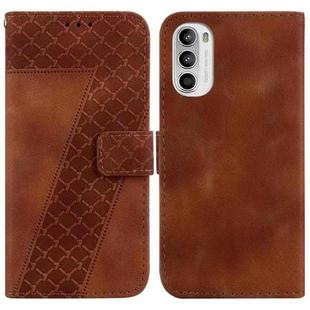 For Motorola Moto G52J JP Version 7-shaped Embossed Leather Phone Case(Brown)