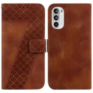 For Motorola Moto G52J JP Version Seven-shaped Embossed Leather Phone Case(Brown)