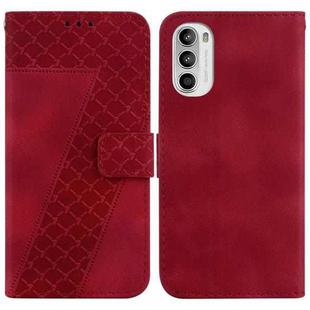 For Motorola Moto G52J JP Version Seven-shaped Embossed Leather Phone Case(Red)