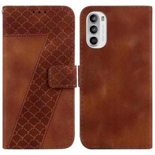 For Motorola Moto G62 5G 7-shaped Embossed Leather Phone Case(Brown)