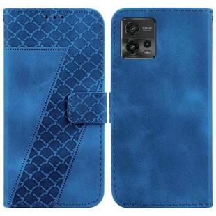 For Motorola Moto G72 7-shaped Embossed Leather Phone Case(Blue)