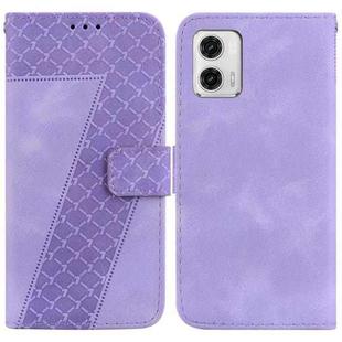 For Motorola Moto G73 7-shaped Embossed Leather Phone Case(Purple)