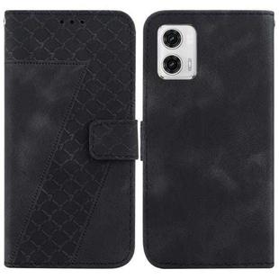 For Motorola Moto G73 7-shaped Embossed Leather Phone Case(Black)