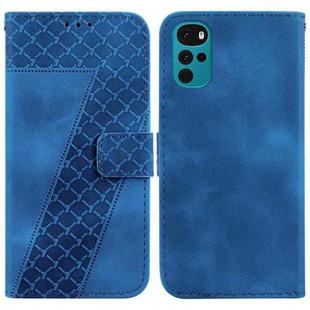 For Motorola Moto G22 7-shaped Embossed Leather Phone Case(Blue)