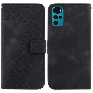 For Motorola Moto G22 7-shaped Embossed Leather Phone Case(Black)